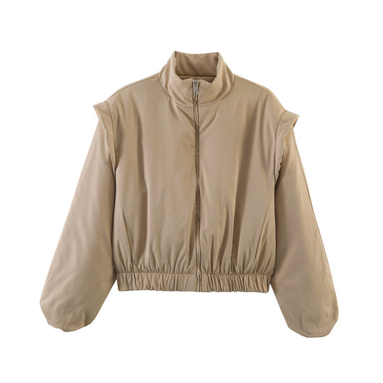 Damen Gepolsterte Cropped-Bomberjacke mit Stehkragen und elastischem Saum Shop Nory