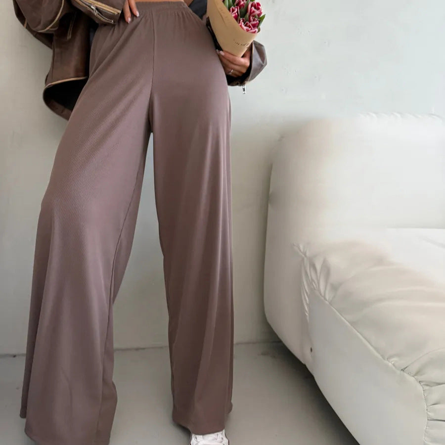 Damen weite High-Waist Palazzo-Hose aus geripptem Jersey mit elastischem Bund Shop Nory