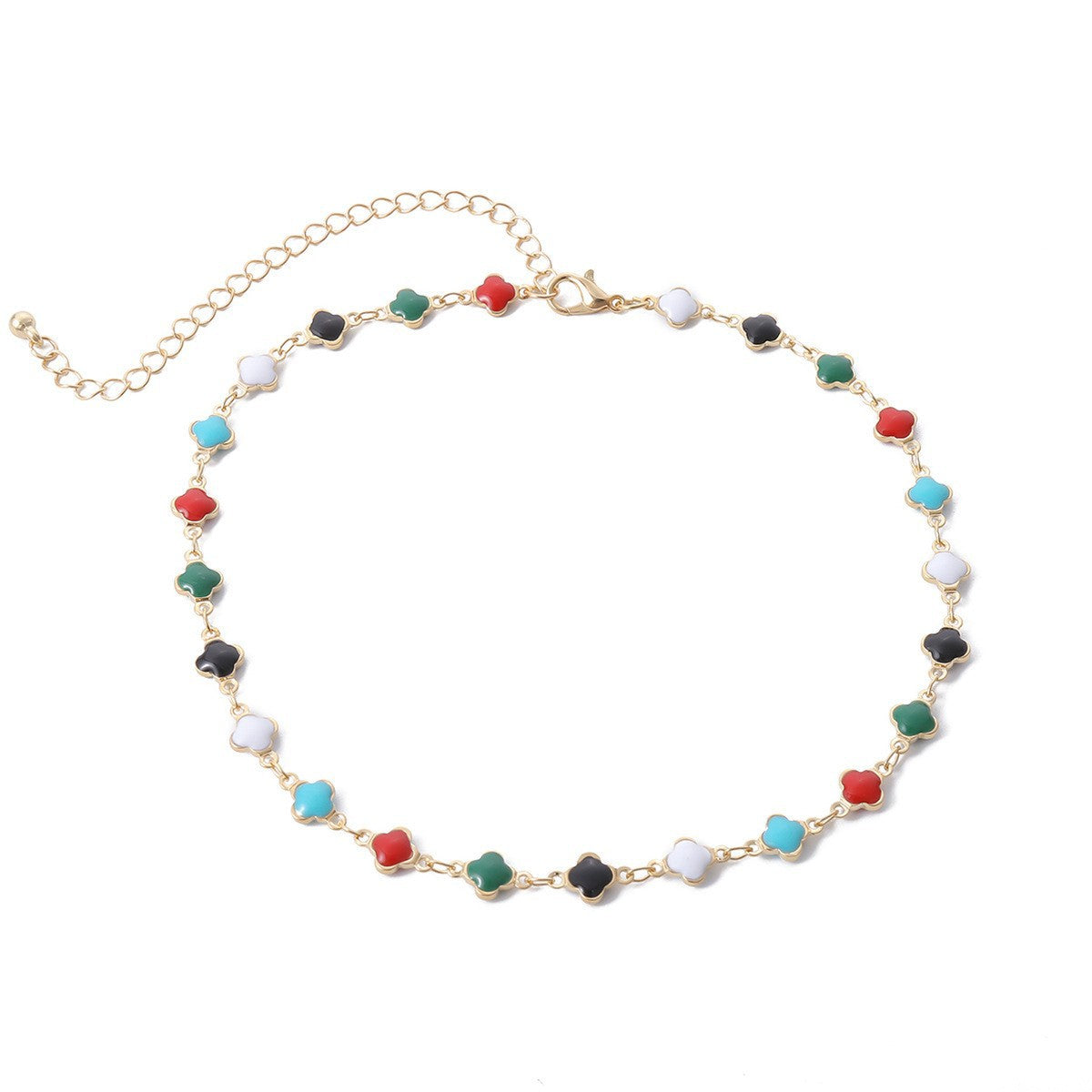 Damen Halskette mit bunten Stein-Akzenten und filigranem Gliederdesign Shop Nory