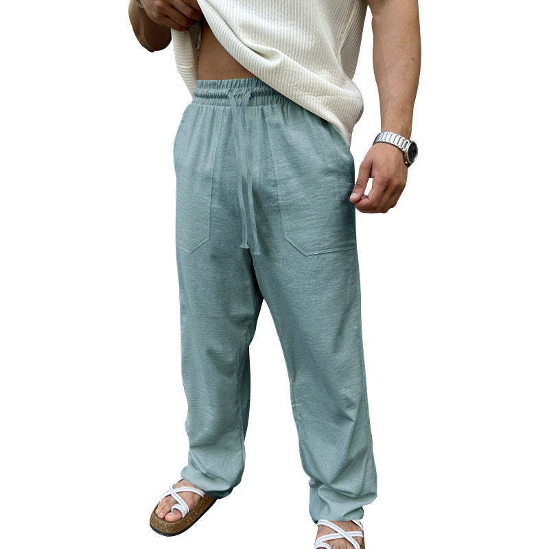 Herren Bequeme Leinenfreizeithose mit elastischem Bund und praktischen Seitentaschen