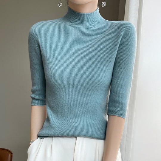 Damen Kurzarm-Mockneck-Pullover mit flauschiger Angora‑Optik Shop Nory