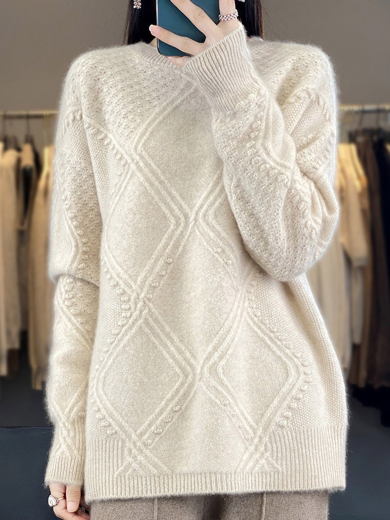 Damen Kuscheliger Mohair‑Look Oversize‑Pullover mit Rautenstruktur und Noppen‑Details Shop Nory