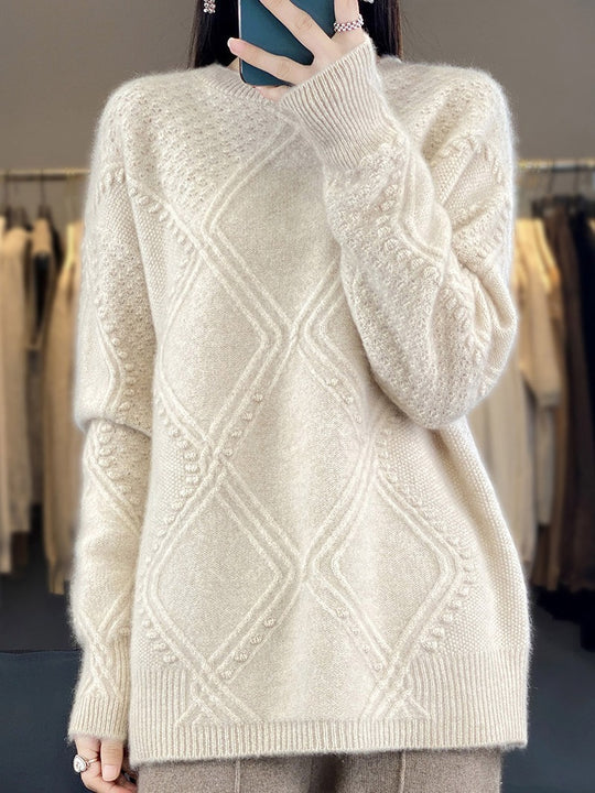 Damen Kuscheliger Mohair‑Look Oversize‑Pullover mit Rautenstruktur und Noppen‑Details Shop Nory