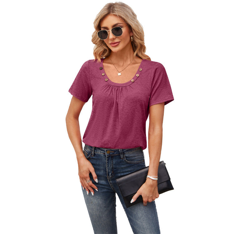 Damen Freizeit T-Shirt mit dekorativen Knöpfen