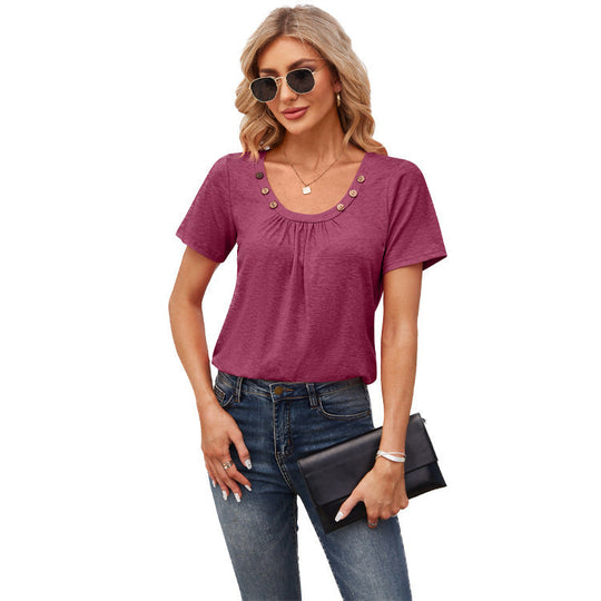 Damen Freizeit T-Shirt mit dekorativen Knöpfen