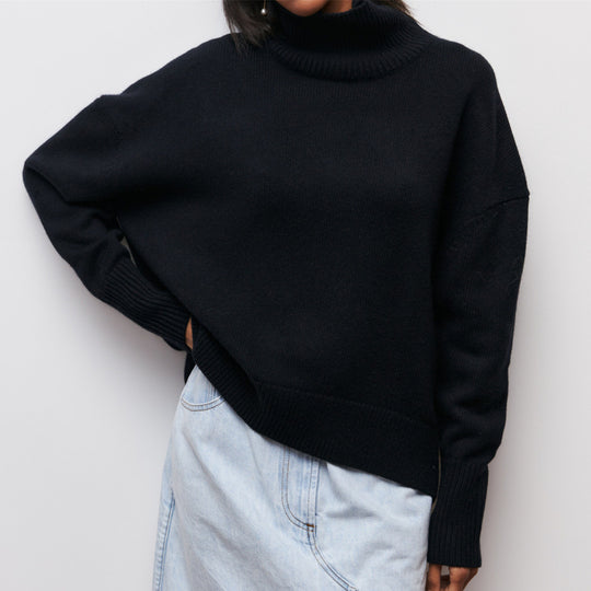 Damen Kuscheliger Oversize Rollkragenpullover mit verdeckten Seitenschlitzen und extra langem Rippbund Shop Nory