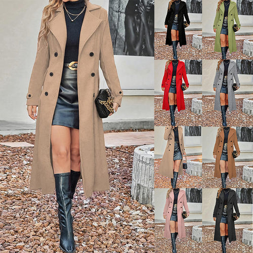 Damen taillierter langer Doppelreiher Wollmantel Shop Nory