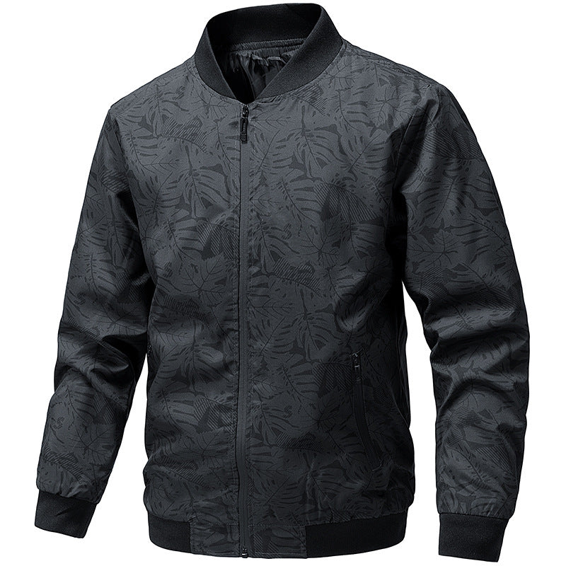 Herren Leichte bedruckte Bomberjacke mit durchgehendem Reißverschluss, geripptem Kragen & Reißverschlusstaschen Shop Nory
