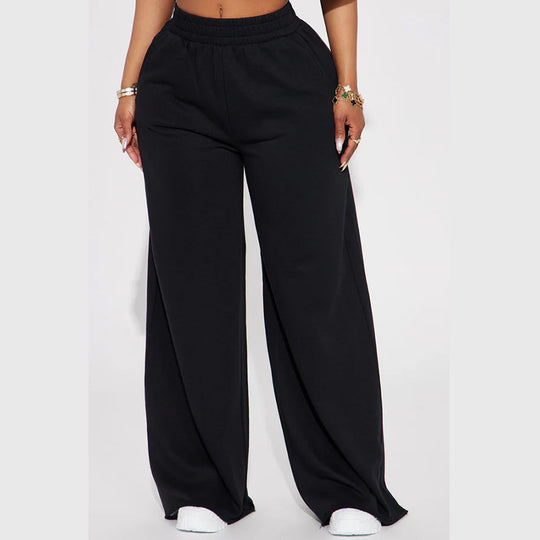 Damen nan High‑Waist Palazzohose aus French-Terry mit weitem Bein, elastischem Komfortbund und offenen Saumkanten Shop Nory