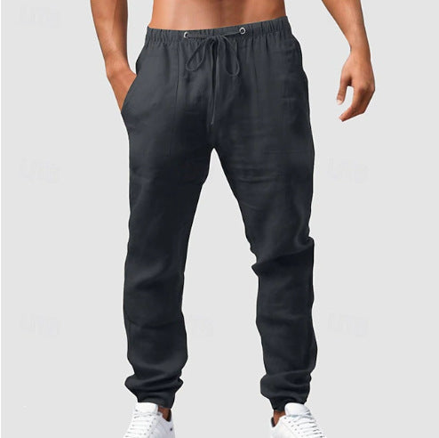 Herren entspannt-sportliche Leinenfreizeithose mit Kordelbund, elastischen Knöchelabschlüssen und seitlichen Nahttaschen Shop Nory