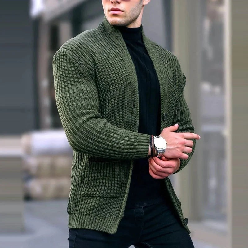 Herren Grobstrick-Cardigan mit Schalkragen und aufgesetzten Taschen Shop Nory