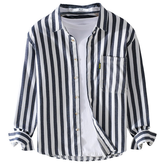Herren Maritim-inspiriertes Streifen-Relax-Overshirt aus weichem Baumwolltwill mit aufgesetzter Brusttasche Shop Nory