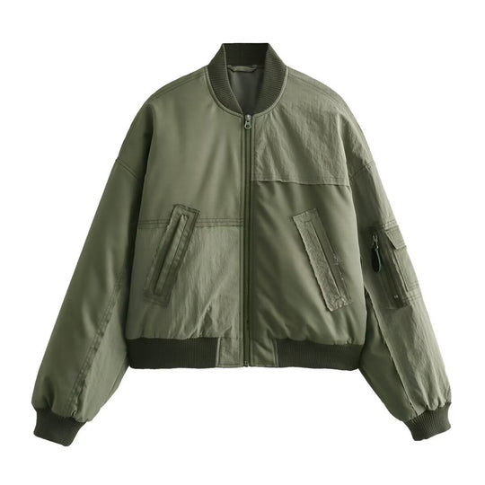 Damen Kurze Oversize-Bomberjacke mit Utility-Taschen und Rippbündchen Shop Nory