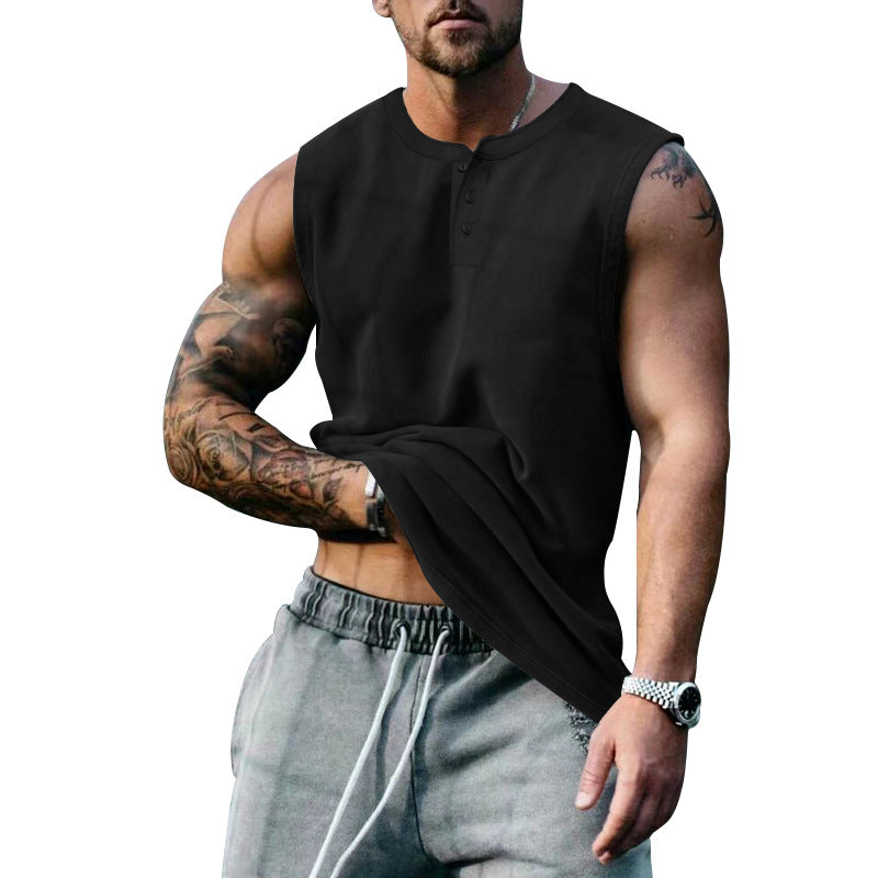 Herren ärmelloses Henley-Shirt mit Knopfleiste und weichem Baumwollmix Shopnory