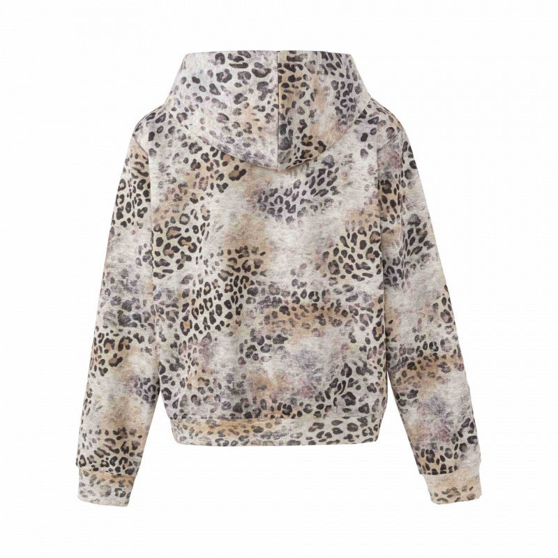 Damen Leichter Kapuzen‑Zipcardigan im Leopardenmuster mit durchgehendem Reißverschluss Shop Nory