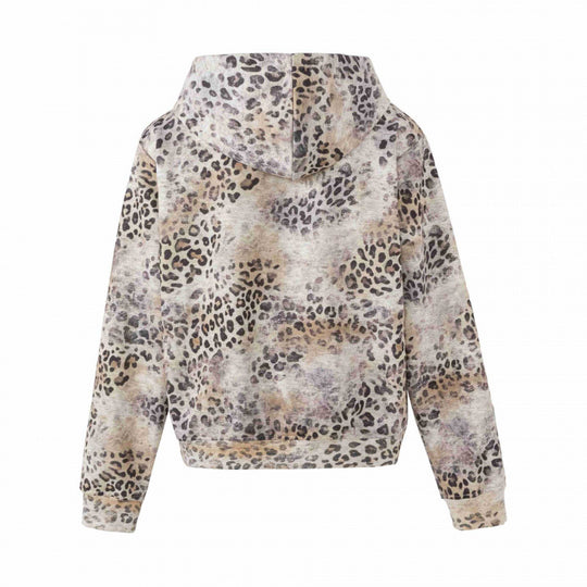 Damen Leichter Kapuzen‑Zipcardigan im Leopardenmuster mit durchgehendem Reißverschluss Shop Nory