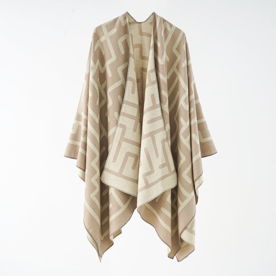 Damen Wendefreundlicher Jacquard-Capeponcho im Oversize mit grafischem Allovermuster Shop Nory