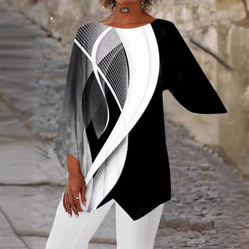 Damen asymmetrisches Langarmshirt mit Grafikdruck und Fledermausärmeln Shop Nory