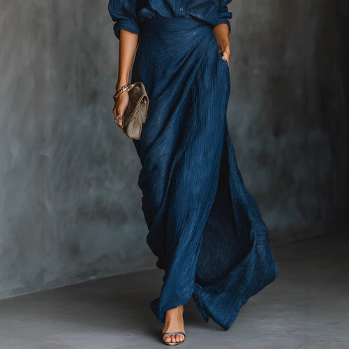 Damen Drapierter Maxi-Rock mit Wickel-Effekt und Crinkle-Textur Shop Nory