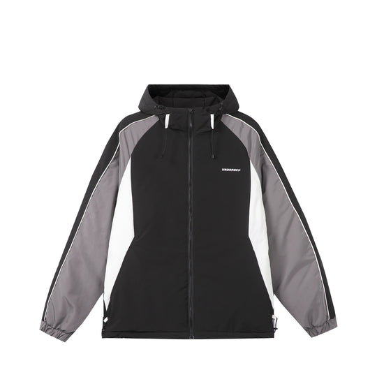 Unisex Kurz geschnittene gesteppte Kapuzenjacke mit reflektierenden Paspeln und Kordelzugsaum Shop Nory