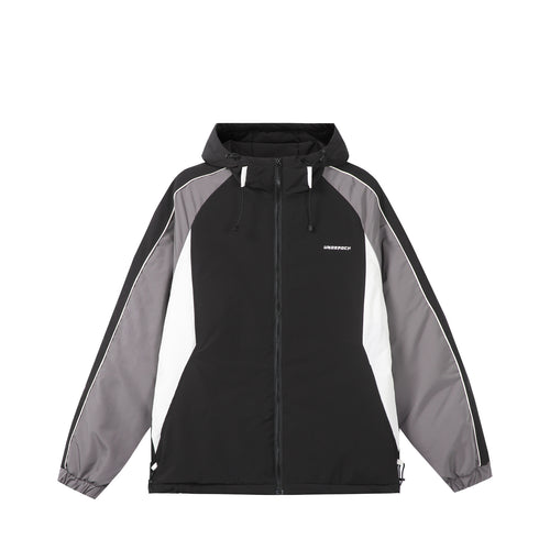 Unisex Kurz geschnittene gesteppte Kapuzenjacke mit reflektierenden Paspeln und Kordelzugsaum Shop Nory