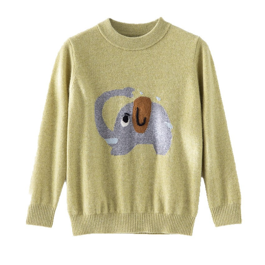 Damen Feinstrick-Pullover mit plüschiger Elefanten-Intarsia und Rippbündchen Shop Nory