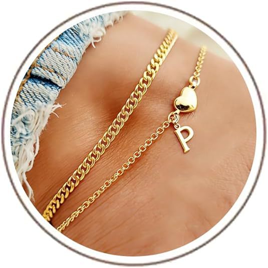 Damen Fußkettchen mit herzförmigem und initialisiertem Anhänger Shop Nory