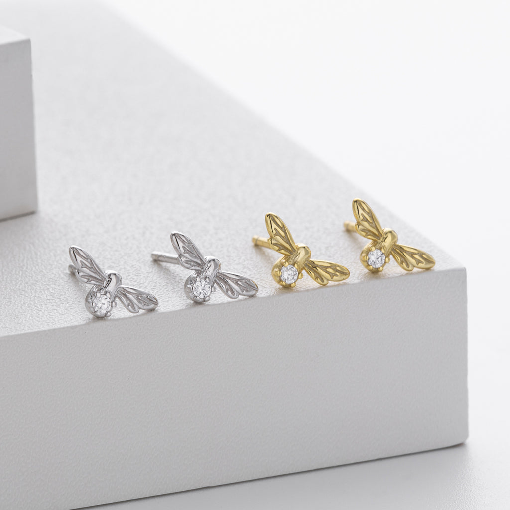 Damen Ohrstecker im Bienen-Design mit funkelndem Zirkonbesatz Shop Nory