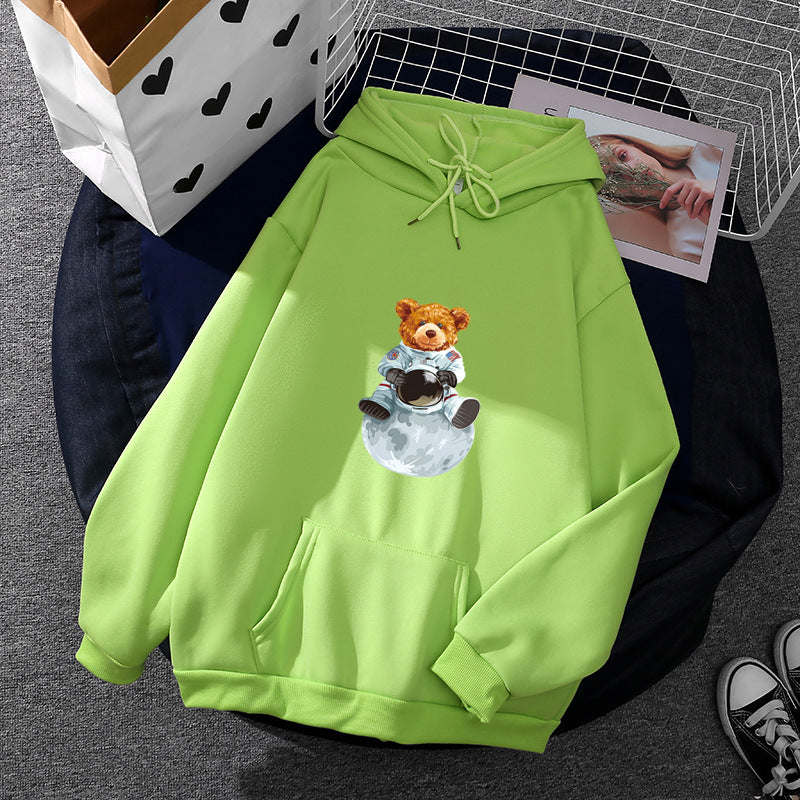 Damen nan weicher Oversize-Kapuzenpullover mit kawaii Pilzfrosch-Print, Kängurutasche und gerippten Bündchen Shop Nory