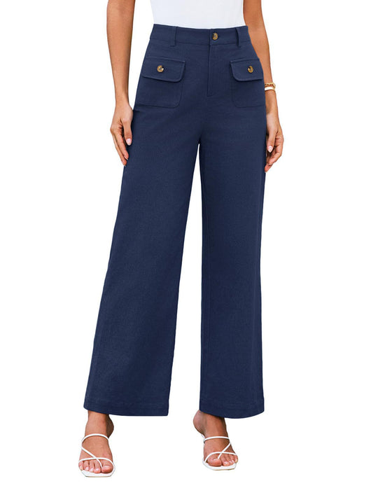 Hochtaillierte Damen-Trousers mit weitem Bein und Knopfklappen-Pattentaschen Shop Nory
