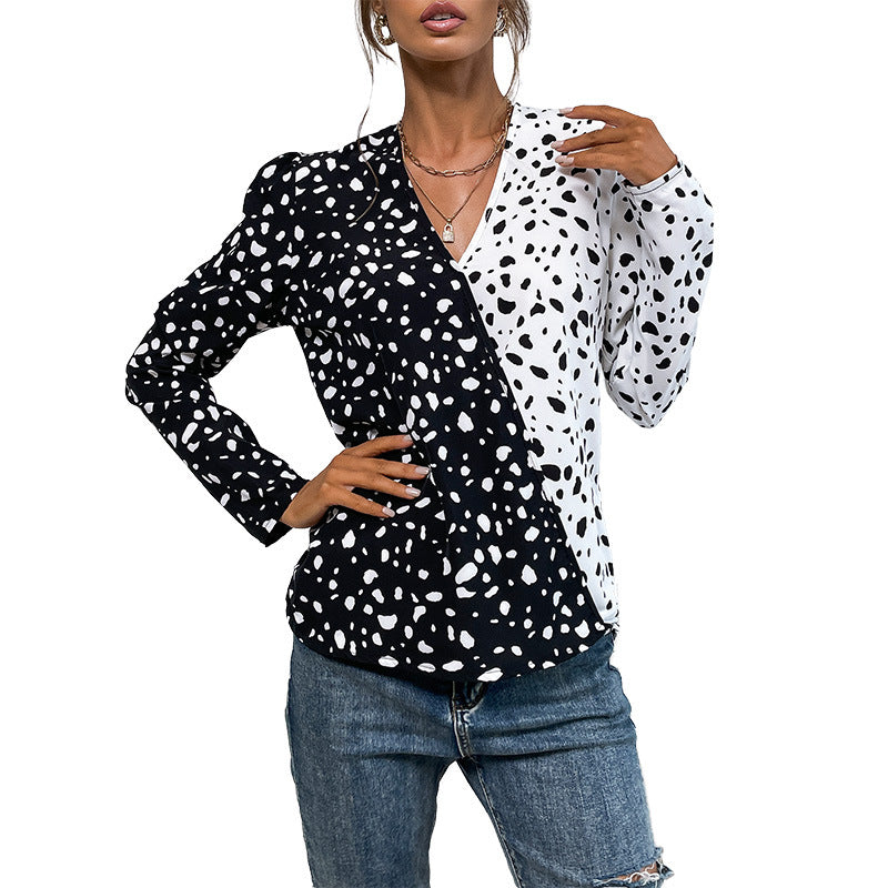 Damen Leichte Langarm-Bluse mit diagonaler Zweifarben-Optik und Tupfenmuster Shop Nory