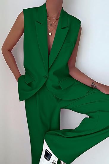 Damen ärmelloses Blazer-Set mit weit geschnittenen Hosen