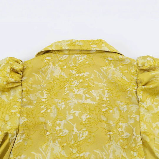 Damen Midikleid aus Jacquard mit Puffärmeln, Reverskragen und tailliertem A-Linien‑Schnitt Shop Nory