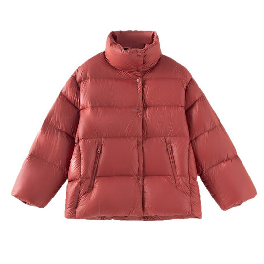 Damen Kurz geschnittene gesteppte Daunenjacke mit hohem Stehkragen, Boxy-Silhouette und Druckknöpfen Shop Nory