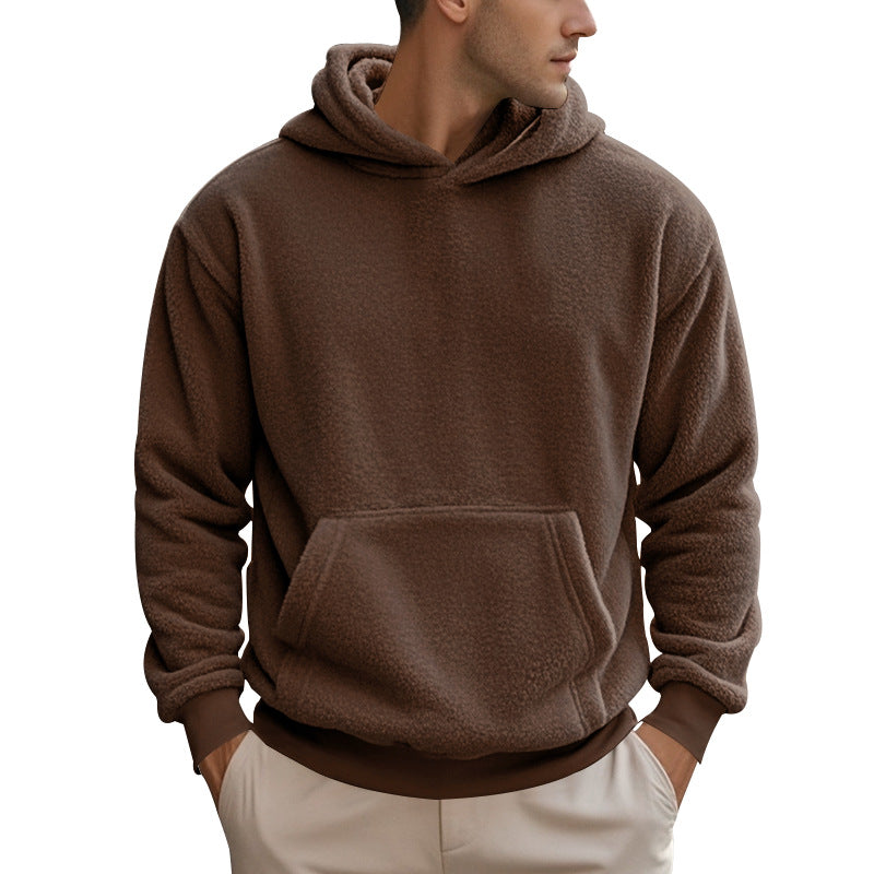 Herren Hoodie aus kuscheligem Teddy-Fleece mit Kängurutasche und breiten Bündchen