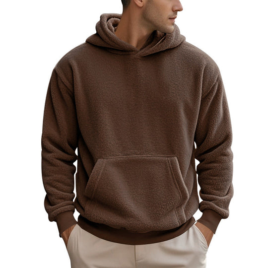 Herren Hoodie aus kuscheligem Teddy-Fleece mit Kängurutasche und breiten Bündchen