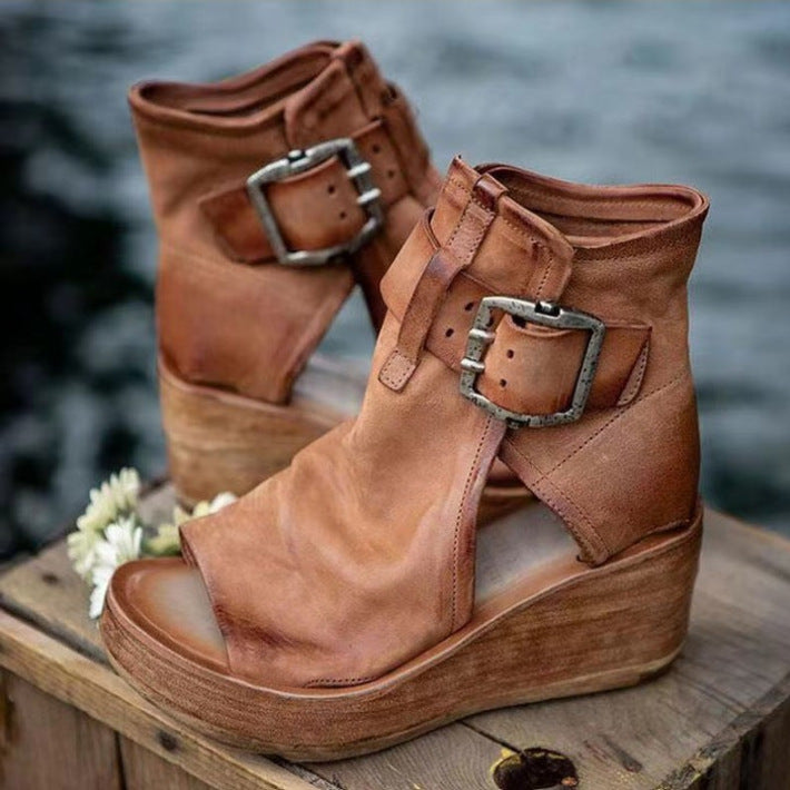 Damen Wedge-Stiefeletten mit modischem Schnallen-Design
