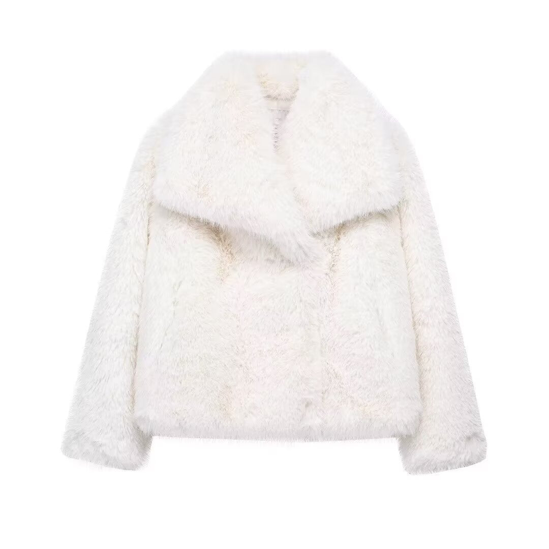 Damen Kurze Kunstfelljacke mit voluminösem Schalkragen Shop Nory