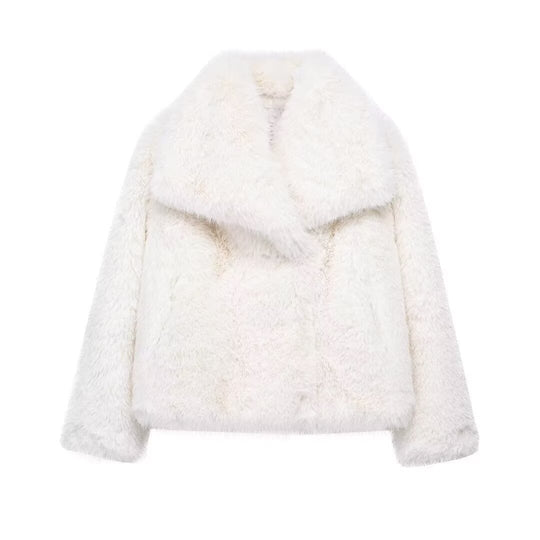 Damen Kurze Kunstfelljacke mit voluminösem Schalkragen Shop Nory