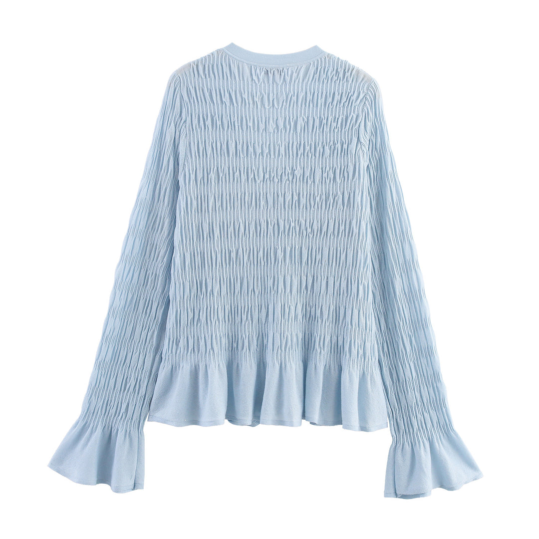 Damen geraffte Smock-Cardigan mit V-Ausschnitt und Volantärmeln Shop Nory