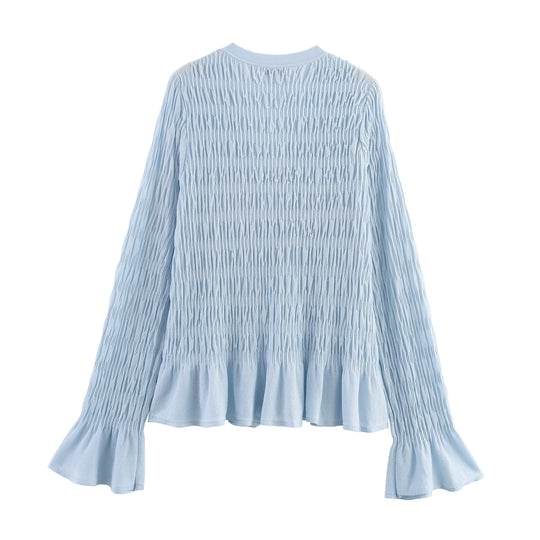 Damen geraffte Smock-Cardigan mit V-Ausschnitt und Volantärmeln Shop Nory
