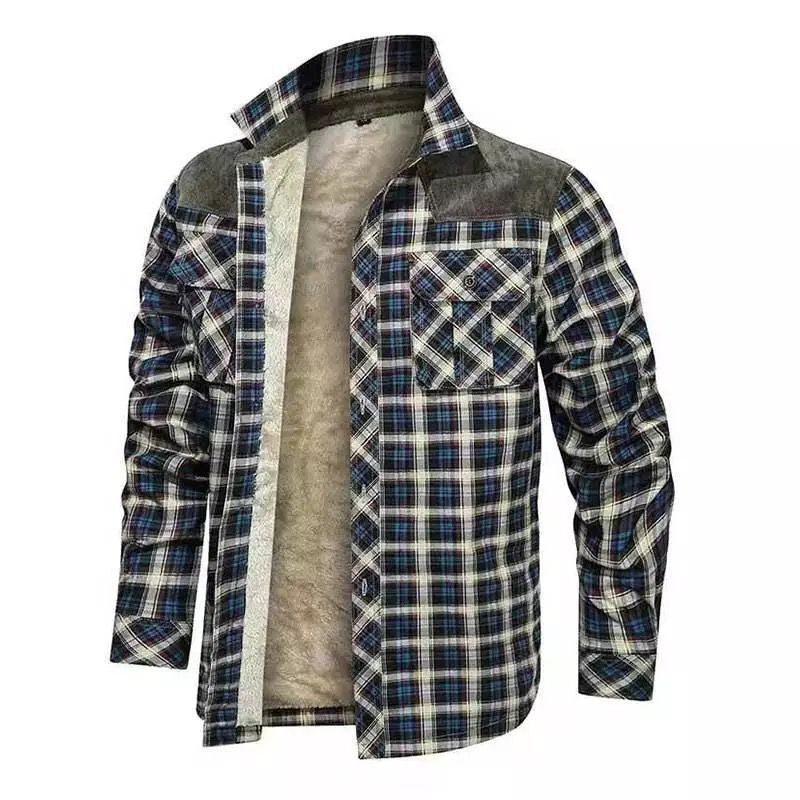 Herren gefütterte Karo-Hemdjacke mit Teddyfleece-Innenfutter, Brustpattentaschen und Schulterbesatz Shop Nory