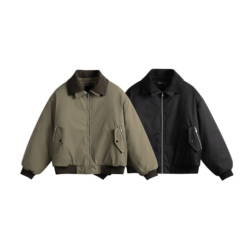 Herren Kurzboxy isolierte Field-Bomberjacke mit kontrastierendem Strickkragen und diagonalen Reißverschlusstaschen Shop Nory