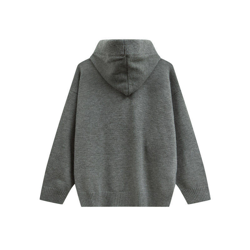 Damen Oversize Kapuzenstrickpullover mit halber Knopfleiste und Rippbündchen Shop Nory