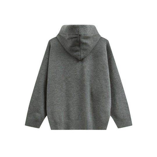 Damen Oversize Kapuzenstrickpullover mit halber Knopfleiste und Rippbündchen Shop Nory