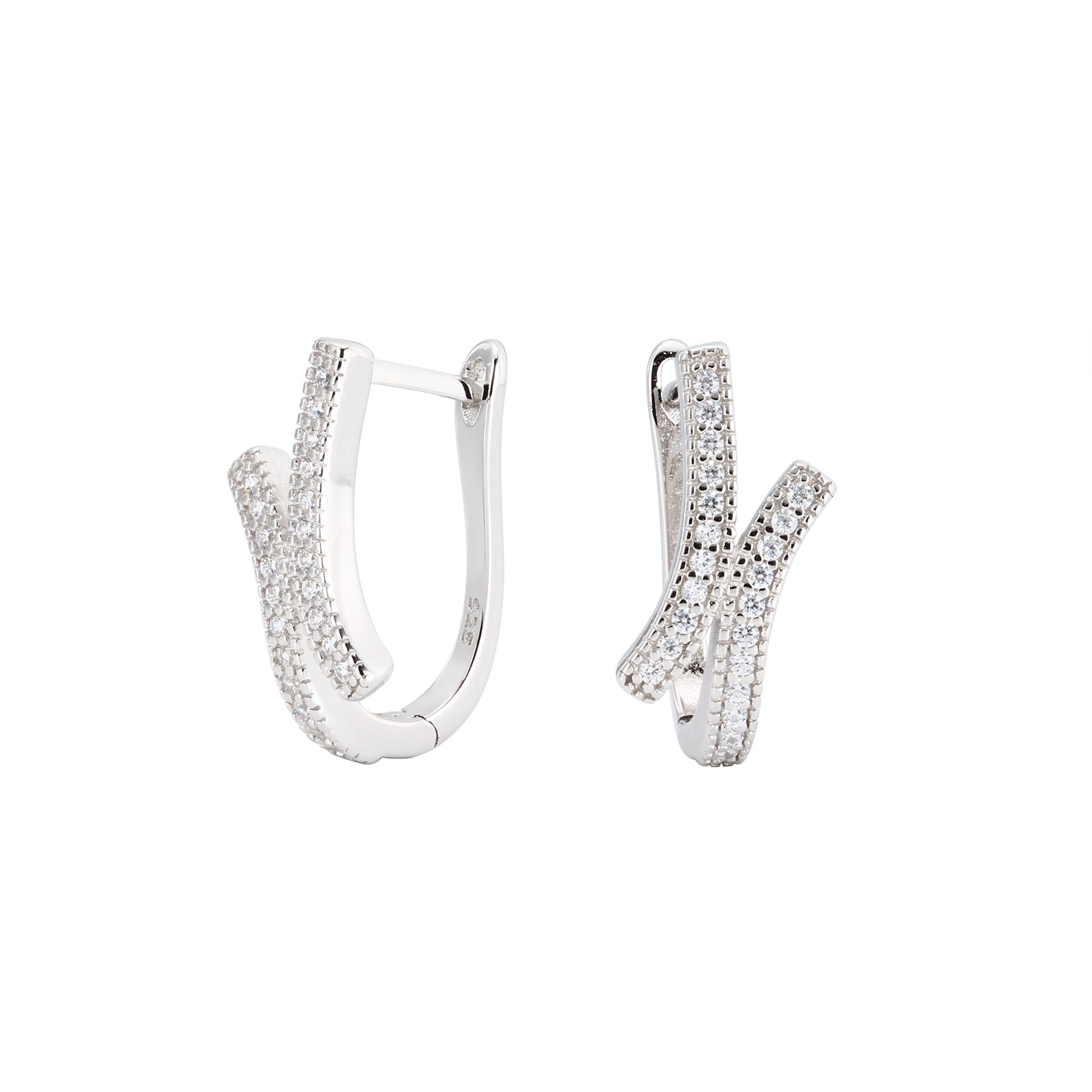 Damen Creolen mit elegantem Zirkonbesatz und modernem geschwungenem Design Shop Nory