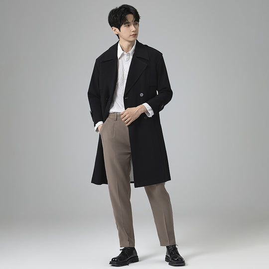 Herren Doppelreihiger Trenchcoat mit Taillengürtel und klassischem Revers Shop Nory