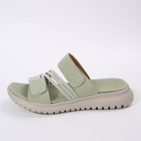Damen Komfort-Pantolette mit verstellbaren Klettriemen, elastischen Zierbändern und stoßdämpfender Profilsohle Shop Nory