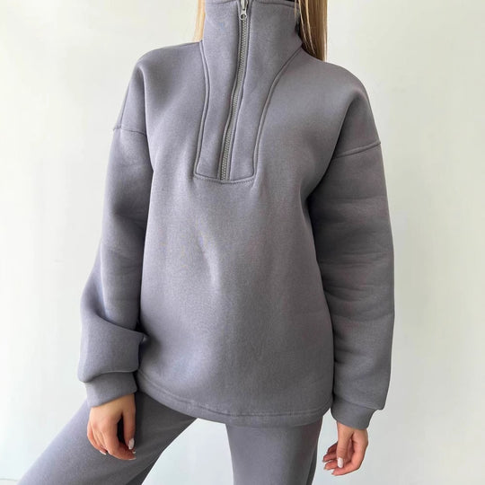 Damen Cropped-Sweatshirt-Set mit hohem Kragen und High-Waist-Jogginghose Shop Nory