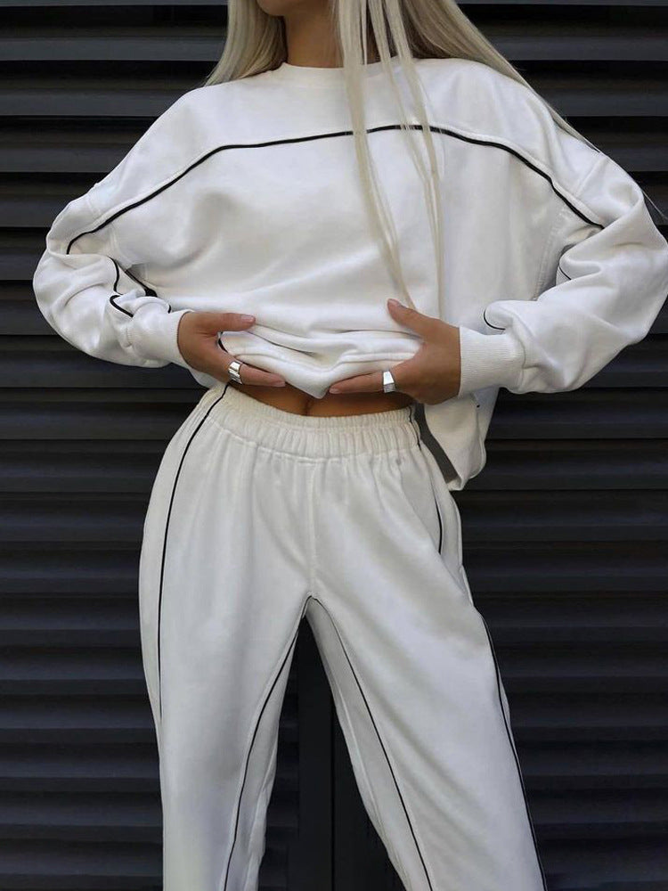 Damen cropped Sweatset mit weitem Arm, hochtaillierter Jogginghose und kontrastpaspeln Shop Nory